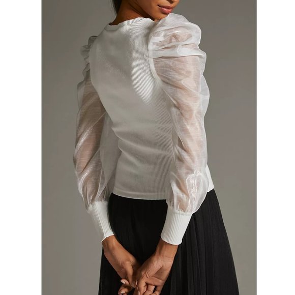 NWT Anthropologie DOLAN Left Coast Sheer-Sleeve Puff-Sleeve Top White - Small - Picture 3 of 14